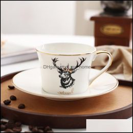 Mokken Drinkware Kitchen Dineer Bar Home Garden Simple Art Luxe Bone China Zebra Elk Coffee Cup en Saucer Set Ceramic DHVSF