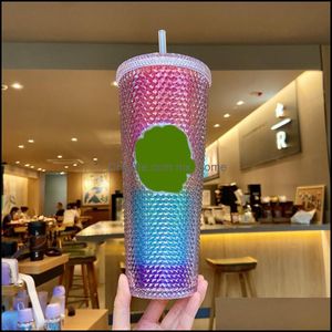 Tazas Drinkware Kitchen, Dining Bar Home Garden 710Ml / 24Oz Diamond Radiant Goddess St Cup con tapa Logo Coffee Summer Holiday Cold Tumbler