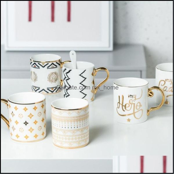 Tasses Verres Cuisine Salle À Manger Bar Maison Jardin De Luxe Or Totems Mosaïque Géométrique Oiseau En Céramique Tasse À Café Tasse Petit Déjeuner Lait V3