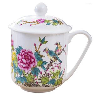 Tasses Drinkware cuisine barre à manger bureau tasse avec couvercle tasse à thé en céramique os chine conférence 400ML vente