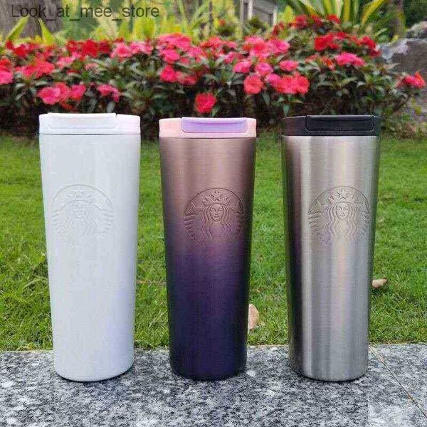 Tasses Drinkware Couvercle 16 OZ ic Starbucks conçoit Thermos vide Eau portable Tasse en acier inoxydable de voyage Voiture de fleur de cerisier Café H1102 Q240322