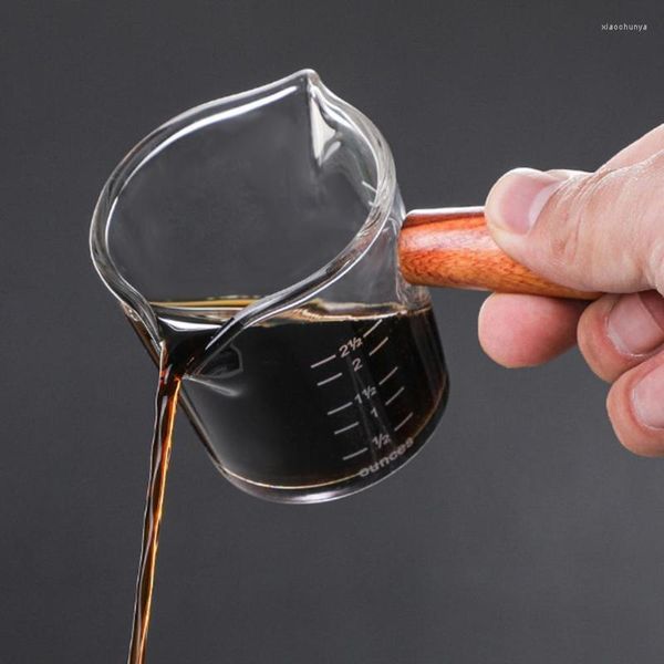 Tasses à thé durables, tasse à café en verre, créative, belle poignée en bois, double bouche, mesure expresso