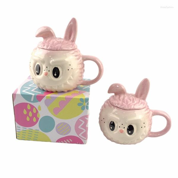 Tasses Tasse À Café De Pâques Creative Dessin Animé Animal Marque En Céramique Avec Couvercle Poterie Rugueux Couple Eau Ins Vent Boire