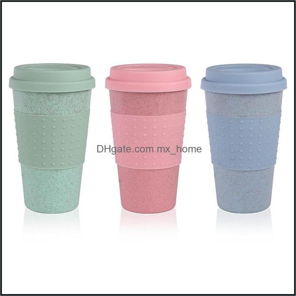 Tasses Tasse de thé de café écologique tasse de boisson d'eau de voyage de blé avec couvercle en Sile tasses à boire enfants bureau Drinkware cadeau 1398 Drop Dhev3