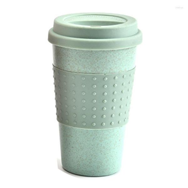 Tazas Taza de té de café ecológica Taza de bebida de agua de viaje de paja de trigo con botella de bebida con tapa de silicona