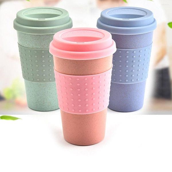 Tasses Tasse de boisson d'eau de voyage de paille de blé de tasse de café créative qui respecte l'environnement avec le couvercle de silicone