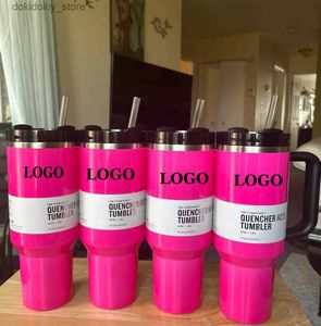 Tasses électriques rose 40oz tumbler jaune orane néon reen extinger h2.0 gobelets en acier inoxydable avec poignée de silicone couvercle paille d'hiver rose rose rose mus 0326 l49