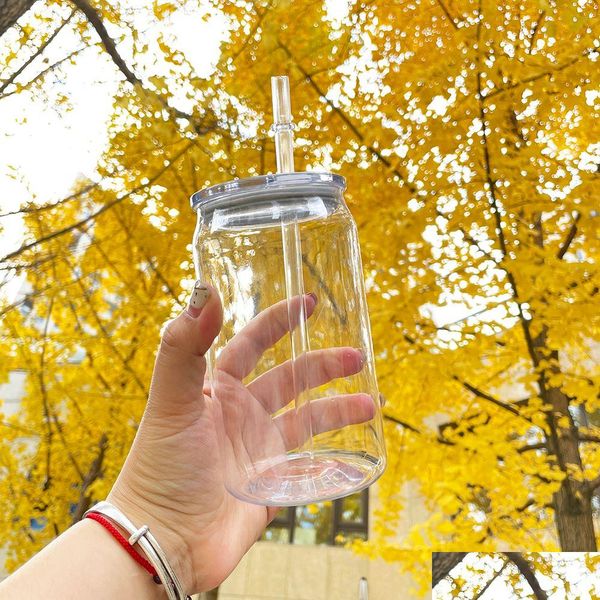 Tasses Verres à boire en forme élégante Recyclable 16oz Tumbler en plastique acrylique avec couvercles PP Clear Transparent Soda pour UV DTF Wraps OTPDR