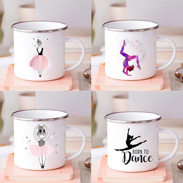 Tasses émail café thé rose Ballet danse fille imprimer petit déjeuner Dessert lait tasses bureau maison eau tasse Kawaii Festival cadeaux