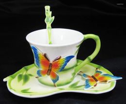 Tasses en émail en porcelaine tasse de café créatif décoration de maison européenne constituée en (bambou de papillon pastoral) pour un cadeau d'ami