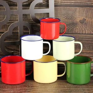 Mokken email Retro Tea Cup herdenkingsmokbier kleurrijke camping tin metalen koffie sap Cups feest geschenken