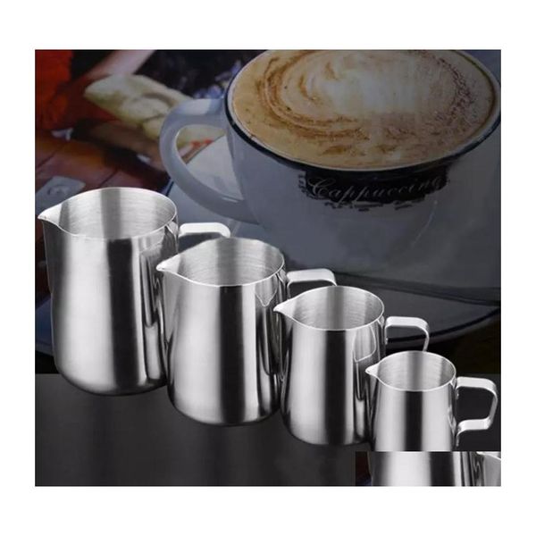 Tazas Jarra de café Espresso Cocina Jarra de espuma de leche de acero inoxidable Barista Craft Latte Flower Cup Drop Delivery Home Garden Dini Dhz10