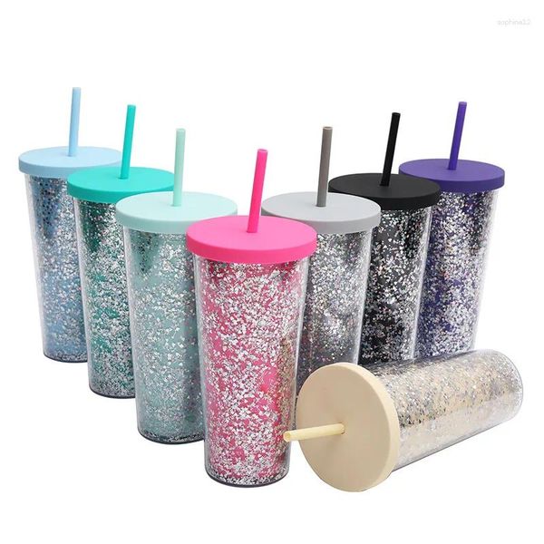 Tasses Euro-American Glitter Tasse à double paroi Tobile 700 ml 710 ml 22 oz Café en plastique 24oz avec paille d'eau de couvercle