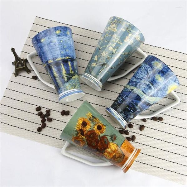 Tazas Taza de café de Europa Hueso China Pintura al óleo Té Taza de agua de alta capacidad Accesorios de decoración del hogar de cerámica
