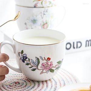 Tasses européennes os porcelaine tasse à café en céramique créative Rose oiseau fleur motif lait céréales tasse thé nouilles instantanées bol Drinkware