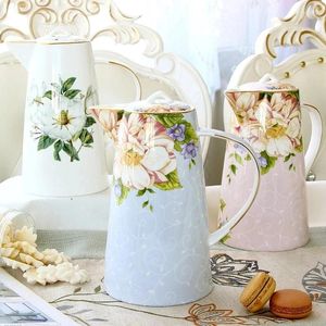 Tasses Théière européenne en porcelaine d'os 1000ML Service à thé anglais de l'après-midi Pot à café en porcelaine de haute qualité Bouilloire résistante à la chaleur