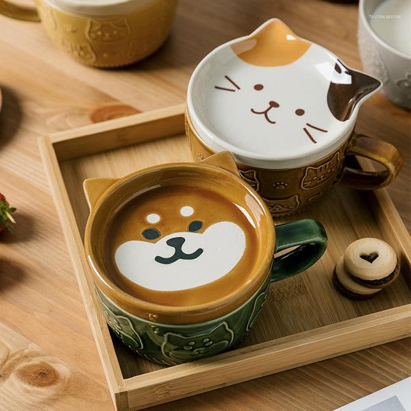 Tasses à café en céramique avec animaux de dessin animé européen, cadeau pour enfants avec couvercle, tasse pour Couple, petit déjeuner, lait, porcelaine, décoration de la maison