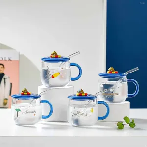 Tasses tasses en verre d'ours de dessin animé européen avec couvercle tasse de paille résistante à la chaleur verres à boire pour boissons belles tasses de café à thé