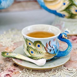 Tazas Cerámica europea Auspiciosa Peacock Flower Tea Cup Bande