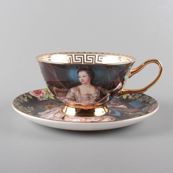 Tasses à café européennes, ensemble de plats, porcelaine antique, céramique, bordure dorée, thé, après-midi britannique