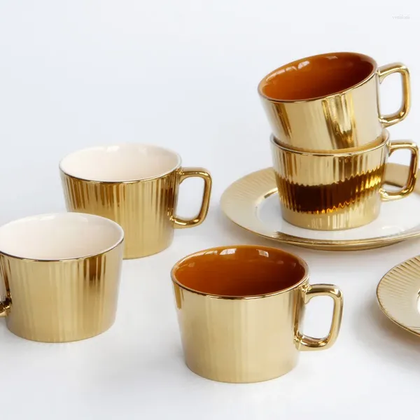 Tasses Tasse à café en céramique dorée européenne peinte à la main El tasse d'eau de lait de luxe INS décoration de la maison ornement de Table