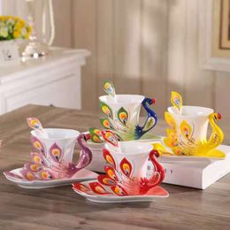 Tasses style européen en céramique tasse à café créative os Chine 3D émail porcelaine thé avec sauce cuillère cadeau 230719