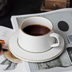 Mokken Europese stijl Keramische mok Afternoon Tea Cup Set Set Minimalistische koffie Fashion Matte Glaze Saucers Luxe