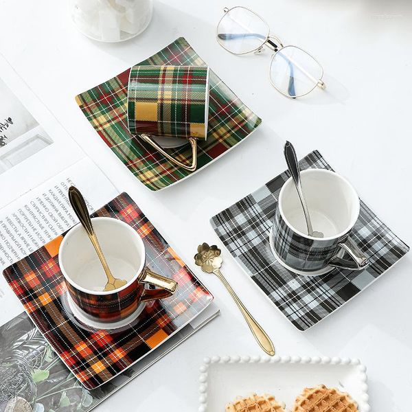 Tasses de style européen maison en céramique carrée tasse à café vitrée plat bureau affaires avec fleur thé lait