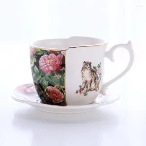 Mokken Europese stijl Retro Light Luxe Tumbler Water Glass Cup Ceramic Cups Coffee Mug Set Afternoon Tea Milk S Glazen