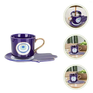 Tasses à café mauvais œil, ensemble de tasses à café, bleu turc, tasse à expresso, eau, lait, amulette, Protection thé Hamsa, soucoupe à main, assiette boissons