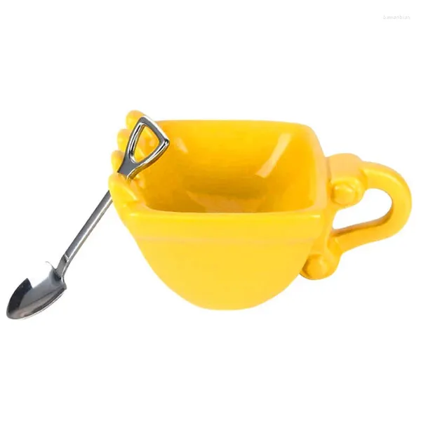 Tasses Excavatrice Tasse créative d'enfants Gift d'anniversaire Céramique Café Verre Funny Yellow Digging Machine Bodet Water Drink Tetend Cake Cake