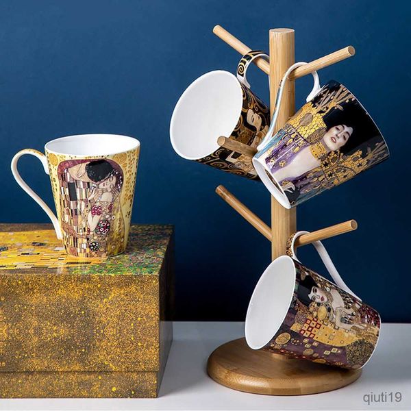 Tasses Célèbre Gustav Klimt Peinture Tasses Céramique de Chine Os Tasse À Café 410 ml Thé Lait Boisson Belle Tasse Cadeau pour Amis R230713