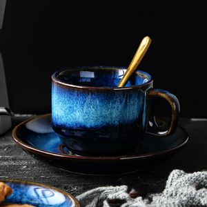 Tasses à la mode porcelaine céramique tasse à café et plat ensemble créatif petit déjeuner après-midi thé japonais simple bleu 230829