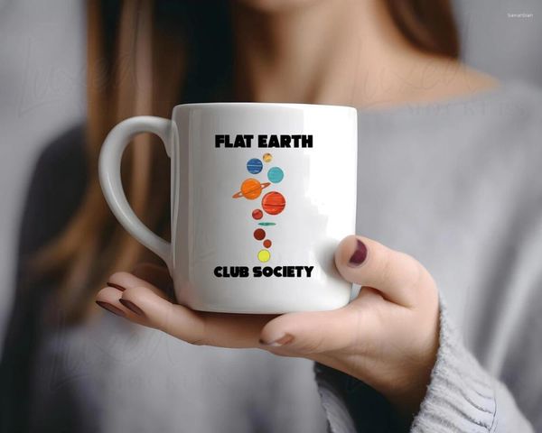 Tasses à café en céramique pour femmes, tasse à impression de planète colorée, Club de terre plate, tasse à café élégante, NASA Conspiracy Globe Lie