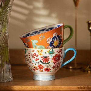 Tazas flor desayuno avena taza cerámica leche café taza pintada a mano Oficina agua té microondas seguro cumpleaños regalos R230712