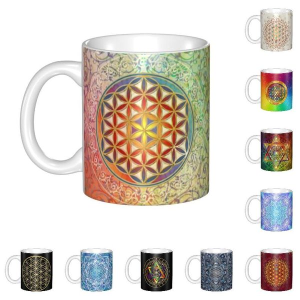 Tasses fleur de vie Vintage géométrique café bricolage personnalisé Mandala tasse en céramique tasse cadeau créatif travail en plein air Camping tasses