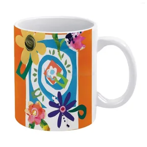 Tasses fleurs et tourbillons blanc tasse de bonne qualité imprimer de bonne qualité 11 oz tasse de café couleurs vives orange tourbillonnant en papier coupé en papier