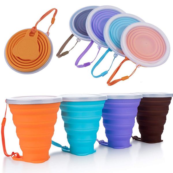 Tasses pliantes tasses 270 ml BPA de la nourriture gratuite Grade d'eau tasse de voyage en silicone rétractable coloré portable café extérieur à main 230817