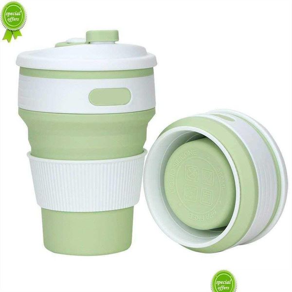 Tazas plegables Sile Cup Portable Telescopic Beber Café plegable Mti-Function Taza de sílice plegable Travel Drop Delivery Home Gar Dh2Vm