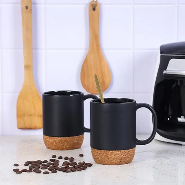 Tasses Tasse à café de qualité alimentaire 350ml noir mat avec poignée poignée fond en liège couvercle anti-poussière détachable céramique résistante à la chaleur