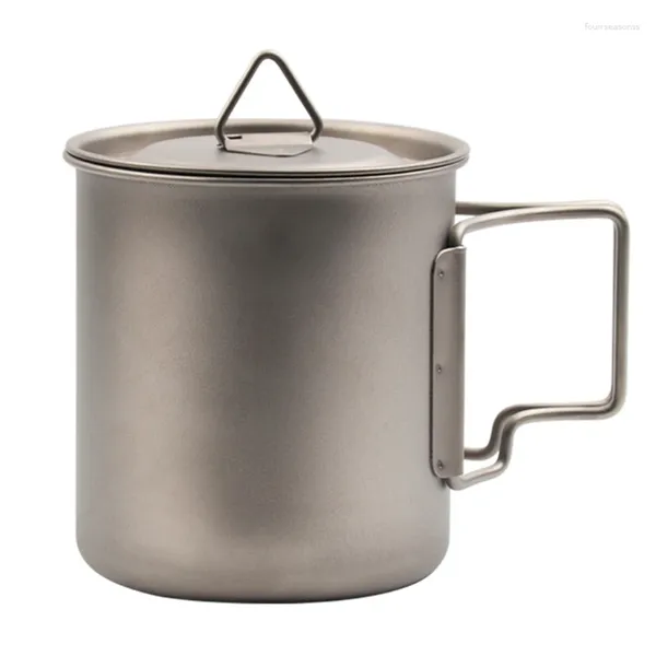 Tasses en titane avec couvercle à poignée, tasse à café, thé, Camping, monocouche, argent mat, 420ML