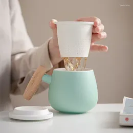 Tassen für Frauen, Kaffeetasse, Büro, Tee-Trennbecher, Keramikfilter mit Deckel, Tassen mit Holzgriff, Trinkgeschirr, Bar