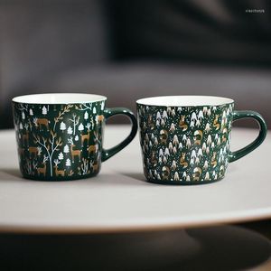 Tasses Forêt Tasse En Céramique Tasse D'avoine Avec Couvercle De Noël Dessin Animé Lait Café Eau 400ml Fontaine À Boire À La Maison