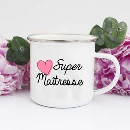 Mokken Franse super leraar print creatieve koffiekopjes drinks watermelk beker email School Home handgreep drinkware cadeaus 221122