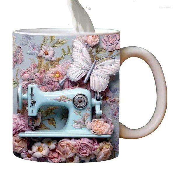 Tasses drôles tasse à coudre 3D effet gaufré tasse motif thé peint fleur machine café