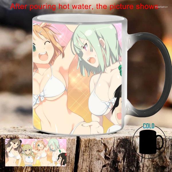 Tazas divertidas tazas de café 5 chicas de lencería de anime taza bskt-2550 cambia de color copa dones para sublimar al por mayor
