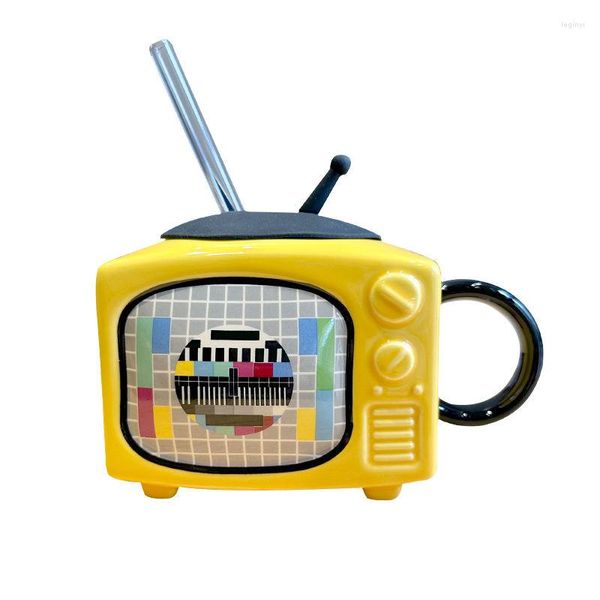 Tasses drôle chaleur télévision en céramique avec paille garçon tasse maison bureau porcelaine lait bière café verres