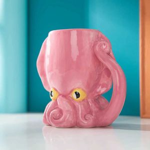 Mokken grappige roze octopus keramische koffiemok met tentakel handvat handgemaakte nieuwigheid 3D porselein koffiekopjes gepersonaliseerde geschenken J240428