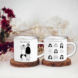 Mugs Girl Imprimé simple Café en émail créatif Béraire Boire Juice cola tasses bureau