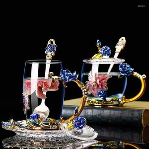 Mokken Glass Koffie Mok Tea Cup Email Crystal Flower High-Grade Handgrip Gift For Lover Wedding R2078